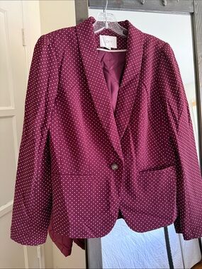 LOFT Burgundy Polka Dot Single-Button Blazer